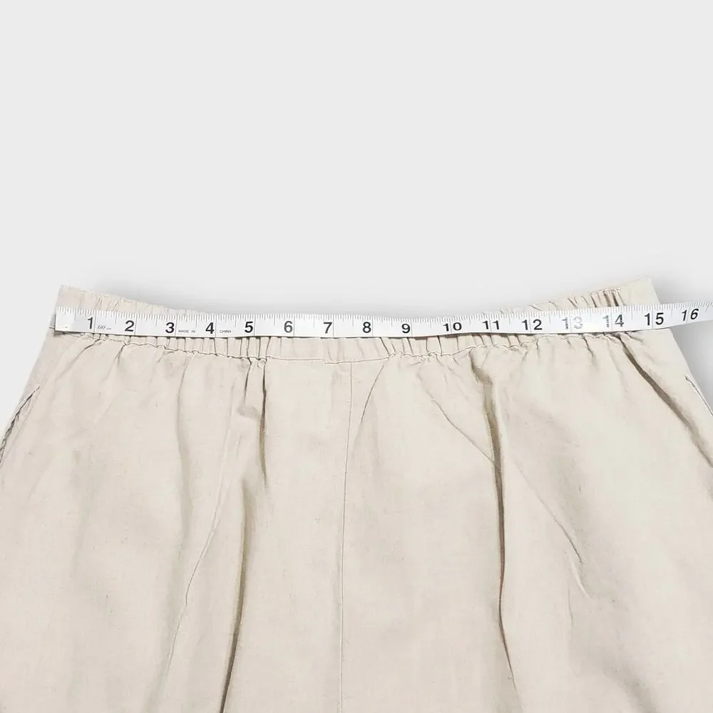 Vtg Fashion Bug Linen Blend Floral Embroidered Crop Pant Medium Neutral Tan NWOT